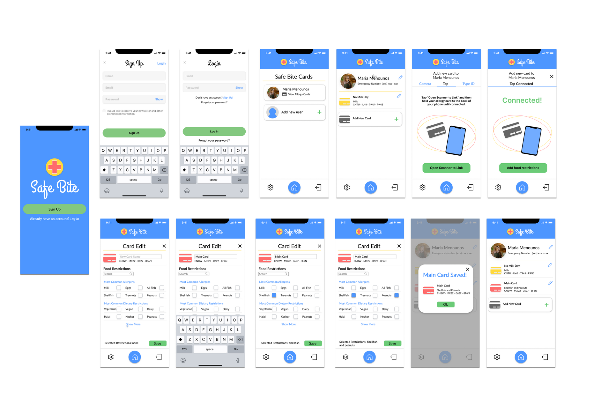 Mobile application wireframes